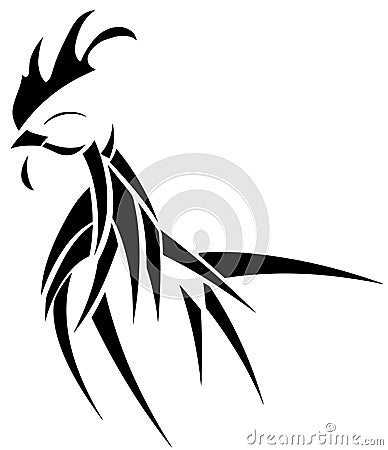 Stylized cock tattoo in black isolated Vector Illustration