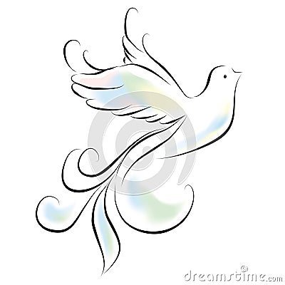 Stylized color bird with big feathers on a white background Vector Illustration