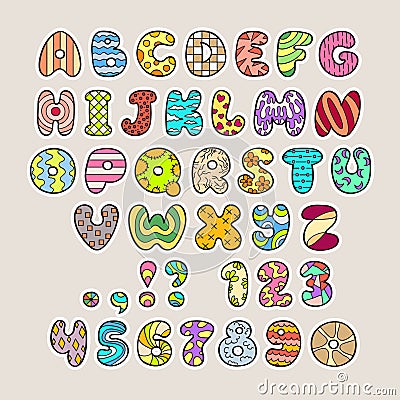 Stylized colorful alphabet and numbers in vector Vector Illustration
