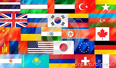 Stylized, colorful background of national flags of different countries of the world Stock Photo