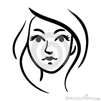 Stylized contour woman head icon on white Vector Illustration