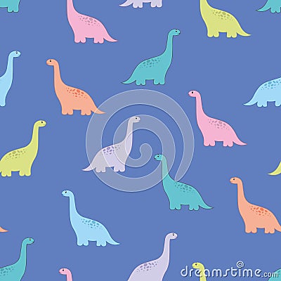 Stylized cute dinosaurs on a blue background in the style of a cartoon. Vector Illustration