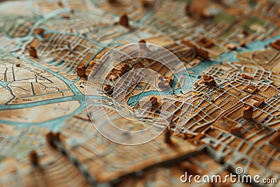 3d map showing buildings on a city map with shallow depth of field Stock Photo