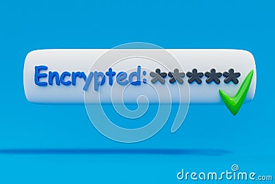 stylized 3D password form for web browser login floating over blue infinite Background green checkmark secure password and Stock Photo