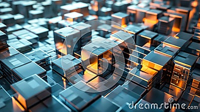 Stylized data blocks resembling building blocks in a digital cityscape Stock Photo
