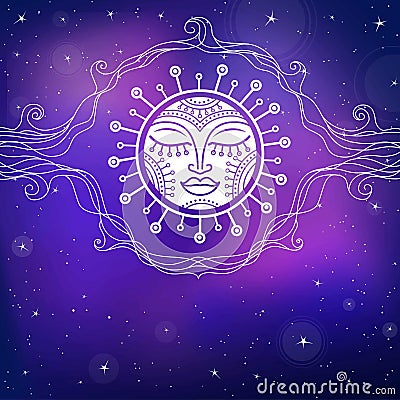 Stylized decorative image of the sun. Vector Illustration