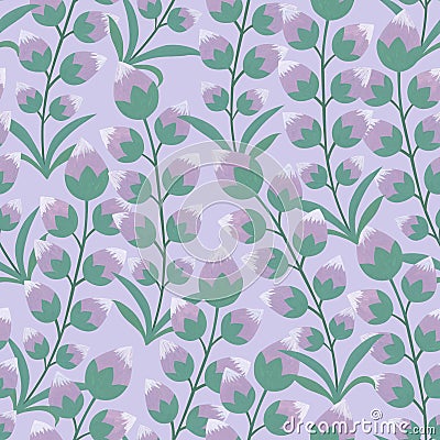 Stylized delicate buds on a branch. Lilac romantic flowers. Watercolor seamless pattern Stock Photo