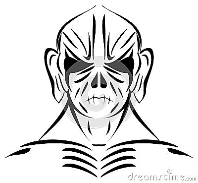 Stylized demonic monster, black and white, isolated. Cartoon Illustration