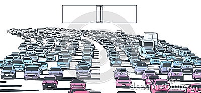 Illustration of rush hour traffic jam on freeway Vector Illustration