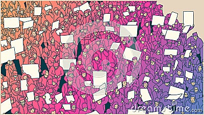 Stylized drawing of crowd protesting against global warming Stock Photo