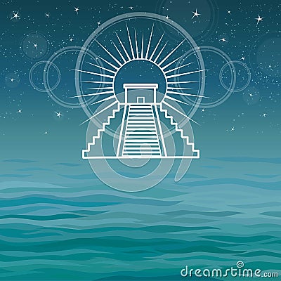 Stylized drawing of the Mexican pyramid. Vector Illustration