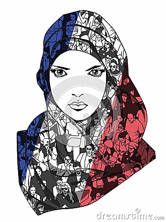 Stylized drawing of muslim female wearing scarf Stock Photo