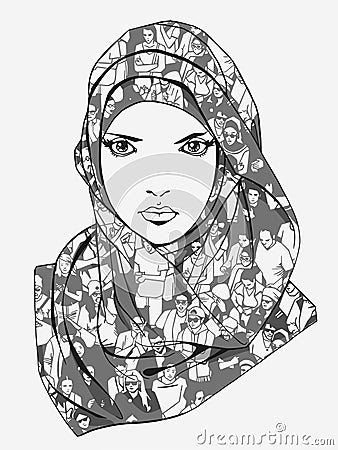 Stylized drawing of muslim female wearing scarf Vector Illustration