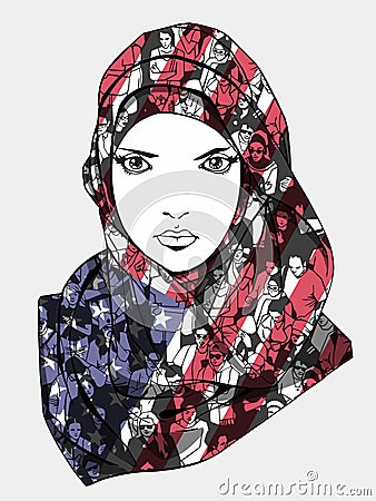 Stylized drawing of muslim female wearing scarf Stock Photo