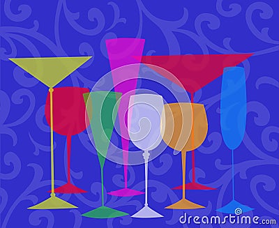 Stylized Drinks on a Blue Background Stock Photo