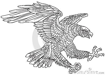 Stylized eagle outline. Black and white Vector Illustration