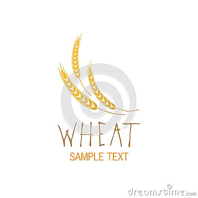 Stylized ears of wheat food or agriculture logo, handwritten sample text, isolated on white background Stock Photo