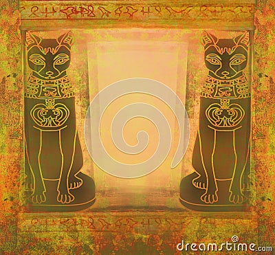 Stylized Egyptian cats - grunge frame Cartoon Illustration