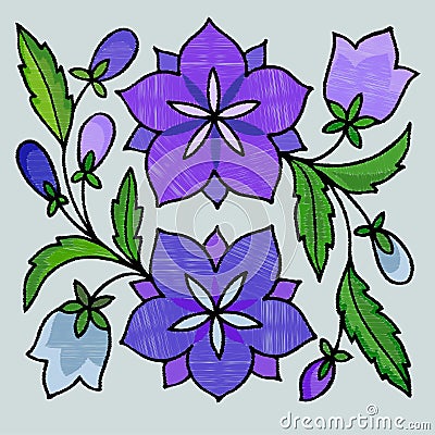 Stylized embroidery of bells Cartoon Illustration