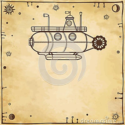 Stylized fantastic submarine Vector Illustration