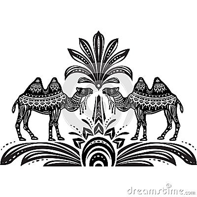 Stylized figures of decorative Camels Vector Illustration