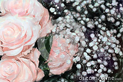 Stylized flower bouquet of light roses on a dark background Stock Photo