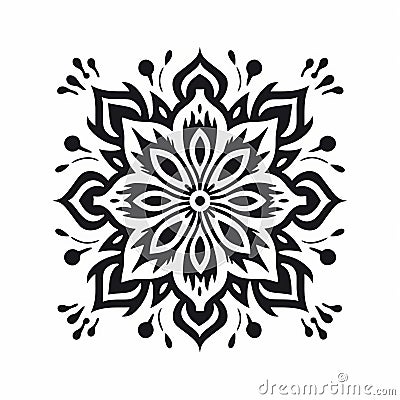 Stylized Flower Design: Abstract Simplicity In Dayak Art Style Cartoon Illustration