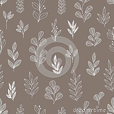 Stylized flowers and branches. Vector linear seamless pattern for design Vector Illustration