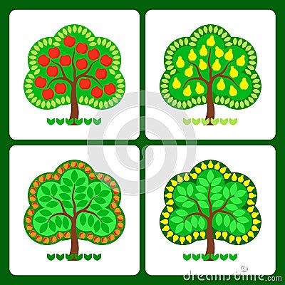 Stylized fruit trees Vector Illustration