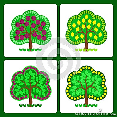 Stylized fruit trees Vector Illustration