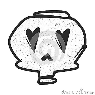 Stylized funny black and white splattered skull with heart shaped eyes in punk rock style, tattoo design Vector Illustration