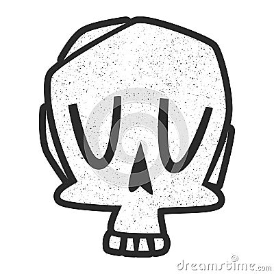 Stylized funny black and white spotted skull silhouette with forward jaw with teeth and closed eyes. Design for tattoo Vector Illustration