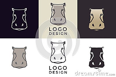 Stylized geometric Hippopotamus head illustration. Vector icon tribal hippo design in 6 different styles Vector Illustration