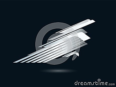 Stylized geometric image of soaring Silver Eagle or Phoenix on black background Vector Illustration