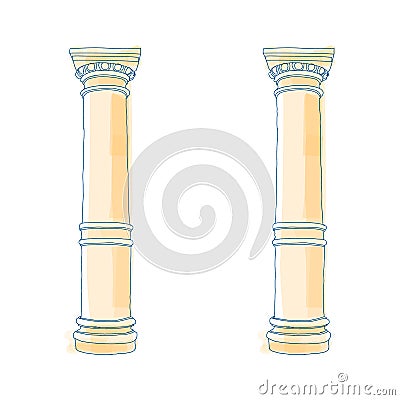 Stylized Greek doodle column Doric Ionic Corinthian columns. Vector illustration. Classical architectural support Vector Illustration