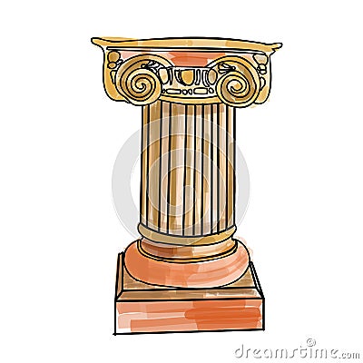 Stylized Greek doodle column Doric Ionic Corinthian columns. Vector illustration. Classical architectural support Vector Illustration