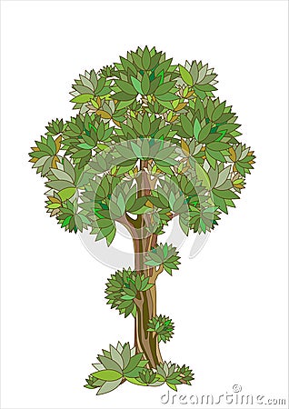 Stylized green tree isolated over white Vector Illustration