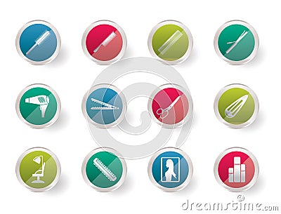 Stylized hairdressing, coiffure and make-up icons over colored background Vector Illustration