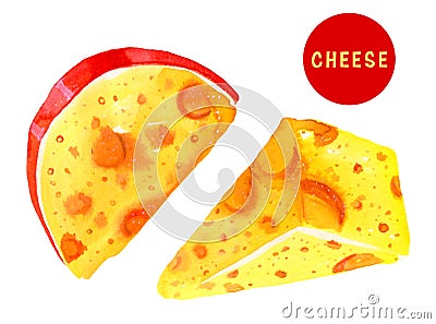 Stylized hand drawn watercolor illustration set with cheese Cartoon Illustration