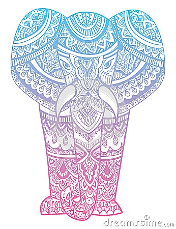 Stylized head of an elephant. Ornamental portrait of an elephant. Color drawing by hand. Indian. Mandala. Vector Vector Illustration