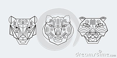 Stylized Head of the Tiger in geometry style. Logo design Vector Illustration