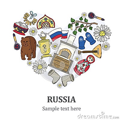 Stylized heart with hand drawn symbols of Russia Stock Photo