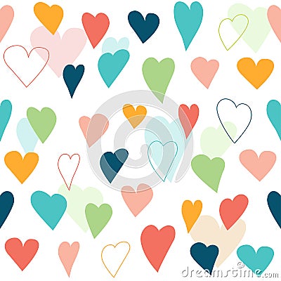 Stylized heart seamless pattern. Vector Illustration