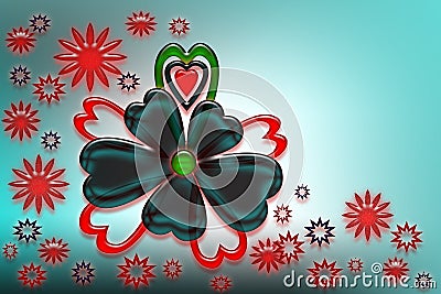 Stylized hearts, flowers and stars. Stock Photo