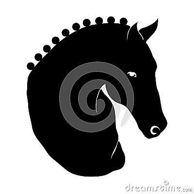 Stylized horse head silhouette with a beautiful hairdo. Vector Illustration