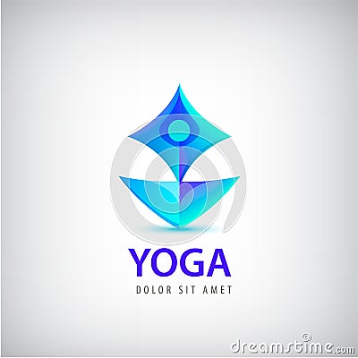 Stylized human yoga shape Logo. Man sitting Lotus pose design vector template. Vector Illustration