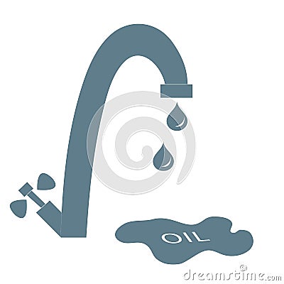 Stylized icon of the faucet with drops of fuel and the inscription oil in a puddle Vector Illustration