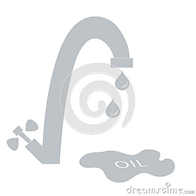 Stylized icon of the faucet with drops of fuel and the inscription oil in a puddle Vector Illustration