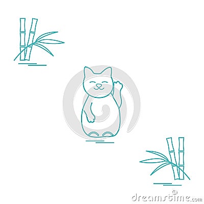 Stylized icon of japanese lucky cat Maneki Neko. Vector Illustration