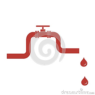 Stylized icon of the pipe with a valve and fuel drops Vector Illustration